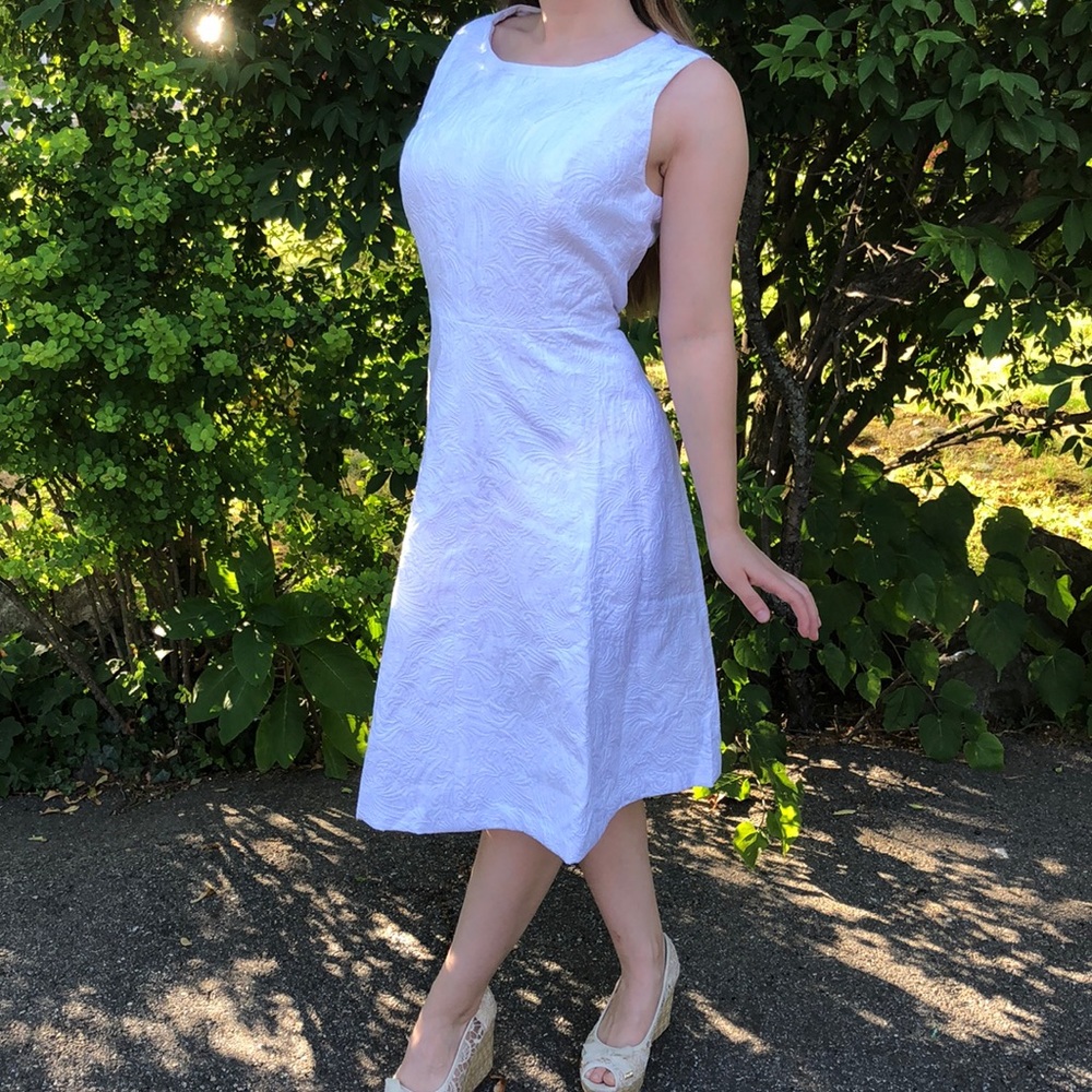 Talbots white embossed fit and flare dress